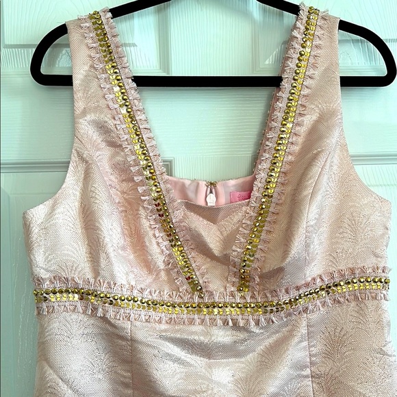 Lilly Pulitzer Dresses & Skirts - Elegant Pink Sleeveless Dress with Gold Accents LILLY PULITZER size 12 NWT